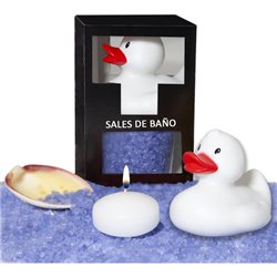 SET DE SALES DE BAÑO LAVANDA 150 GR. CON PATO BAÑERA, VELA AROMATICA Y CONCHA