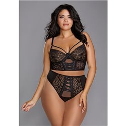 BUSTIER DE MALLA ELÁSTICA Y ENCAJE GALÓN ELÁSTICO - NEGRO 