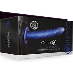 OUCH!-STRAP-ON HUECO TRENZADO - 8 / 20 CM-AZUL METALIZADO