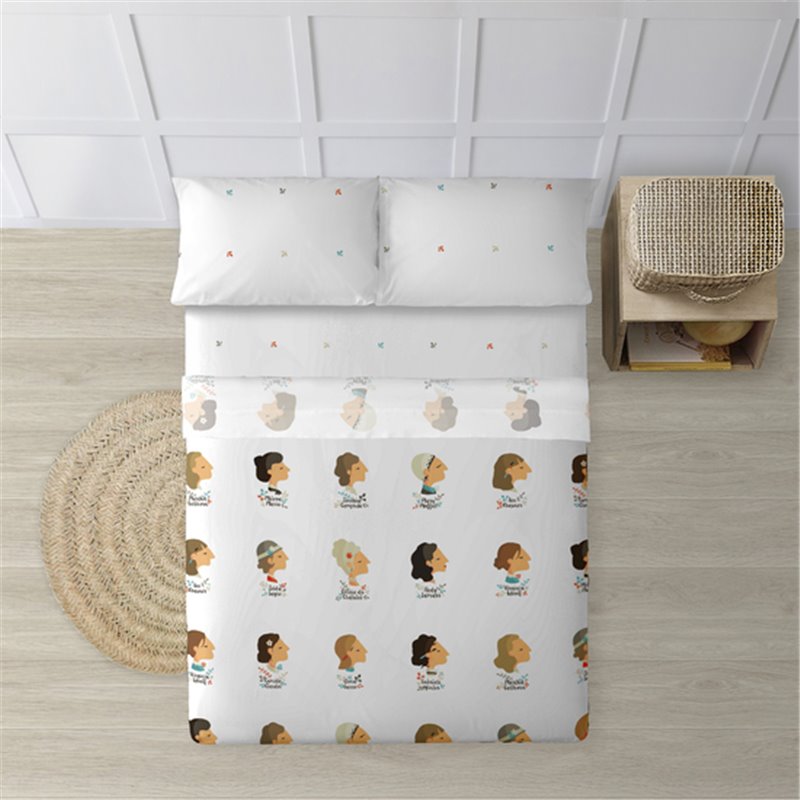 JUEGO DE SÁBANAS CON ALMOHADA Y BAJERA ESTAMPADAS A JUEGO 100% ALGODÓN MODELO MUJERES PARA CAMA DE 150/160 (240X270)