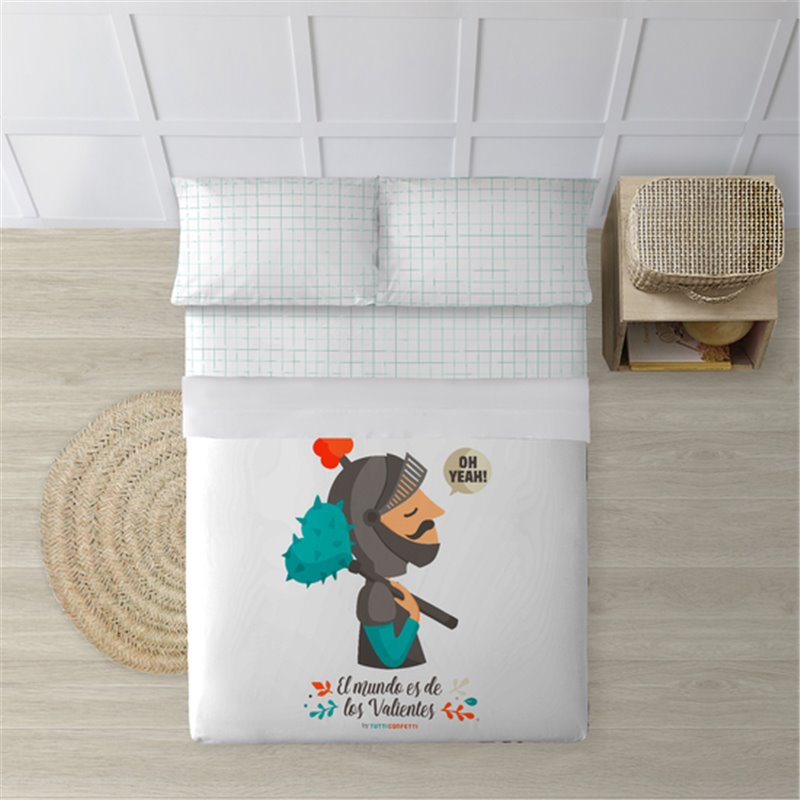 JUEGO DE SÁBANAS CON ALMOHADA Y BAJERA ESTAMPADAS A JUEGO 100% ALGODÓN MODELO GUERRERO PARA CAMA DE 180 (260X270) (240X270) 175X