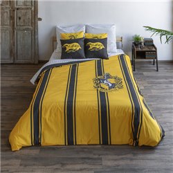 FUNDA NÓRDICA CON BOTONES 100% ALGODÓN MODELO HUFFLEPUFF RAYAS PARA CAMA DE 90 ( 155X220 CM.)