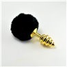 Metal Spiral Butt Plug with Black Pompon