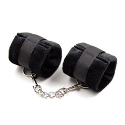 Handcuffs with Velcro with Long Fur Black