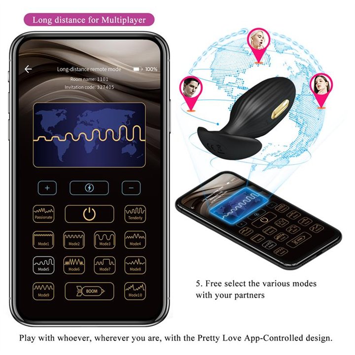 Jefferson Vibrating Anal Plug with Electroshock and APP - BI-040083HP - Teknashop Ltd