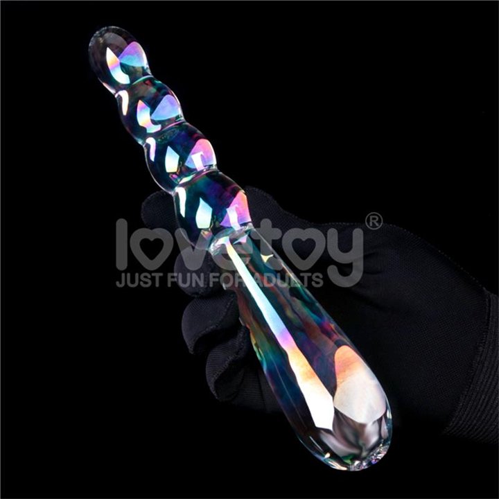 Glow in the Dark Glass Dildo Twilight Gleam Rising Ripples - LO-LV610023 - Teknashop Ltd