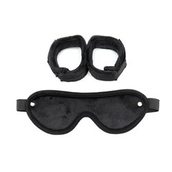 Rimba Bondage Play Hand Cuffs with Mask Adjustable Black