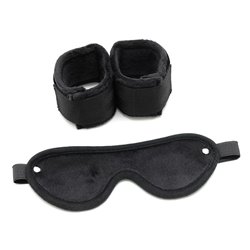 Rimba Bondage Play Hand Cuffs with Mask Adjustable Black