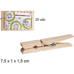 PINZAS DE MADERA 7,5CM 20 UNIDADES