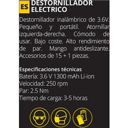 SET DESTORNILLADOR ELÉCTRICO INALÁMBRICO +15 ACCESORIOS