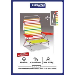 SILLA PLAYA ALUMINIO MULTIPOSICION RAYAS, CON REPOSACABEZAS 25 CM, 80X65X45CM, 25 CM ALTURA ASIENTO