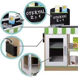 SUPERMERCADO DE MADERA CON 25 ACCESORIOS Y CAJA REGISTRADORA ELÉCTRICA 80X30XH80 CM