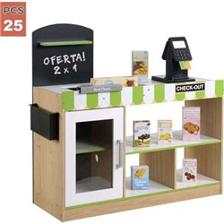 SUPERMERCADO DE MADERA CON 25 ACCESORIOS Y CAJA REGISTRADORA ELÉCTRICA 80X30XH80 CM