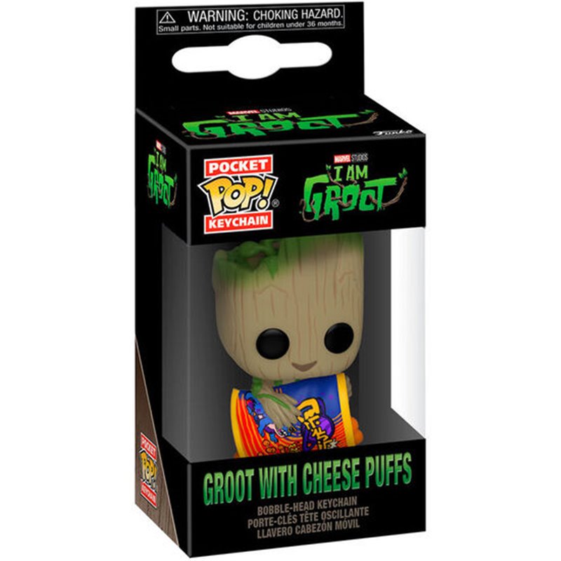 LLAVERO POCKET POP MARVEL I AM GROOT - GROOT WITH CHEESE PUFFS