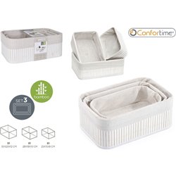 SET 3 CESTAS ORDENACION BAMBU WHITE CONFORTIME