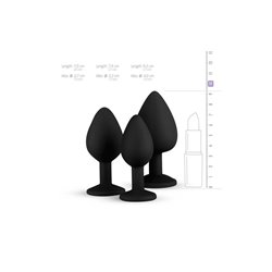 Pack 3 Butt Plug with Crystal Silicone Black