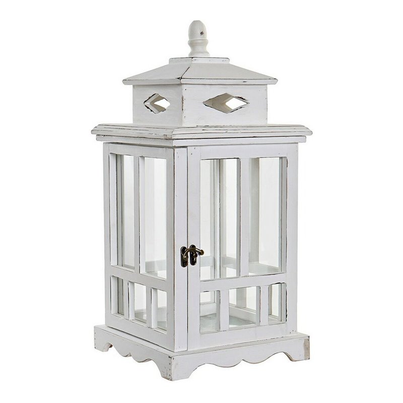 Lantern DKD Home Decor White Crystal Pinewood (22.5 x 22.5 x 47 cm) (S3014042) - Teknashop Ltd