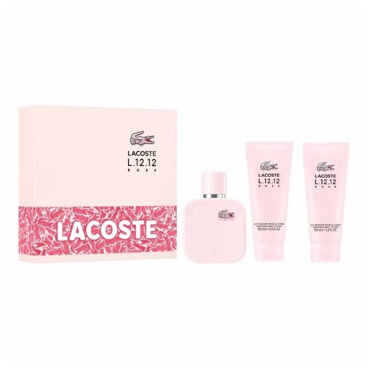 Lacoste L.12.12 Rose Eau De Parfum Spray 100ml Set 3 Pieces - woman - Teknashop Ltd