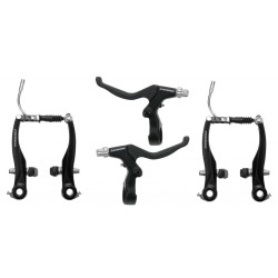 brake set V-brake with brake handles aluminium black - Teknashop Ltd