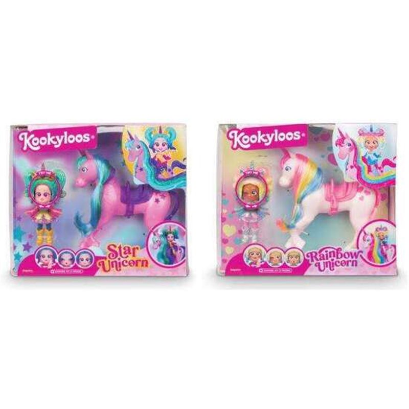 MUÑECA KOOKYLOOS Y SU UNICORNIO ESTELAR (STAR O RAINBOW) 20,2X24,5X5,5CM - MODELOS SURTIDOS - Teknashop Ltd