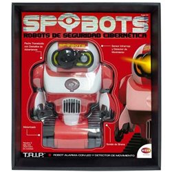 ROBOT SPYBOTS T.R.I.P.CON SU PROYECTOR LED EMITE EL LOGO AVISANDO A LOS POSIBLES INTRUSOS QUE LA ZONA ESTÁ PROTEGIDA POR LOS SPY