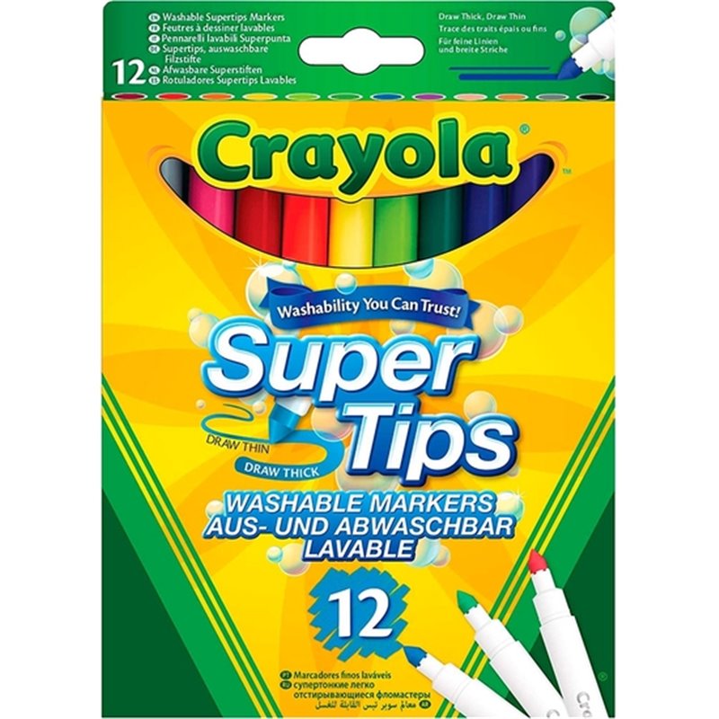 CRAYOLA ESTUCHE 12 ROTULADORES SÚPER PUNTA LAVABLES