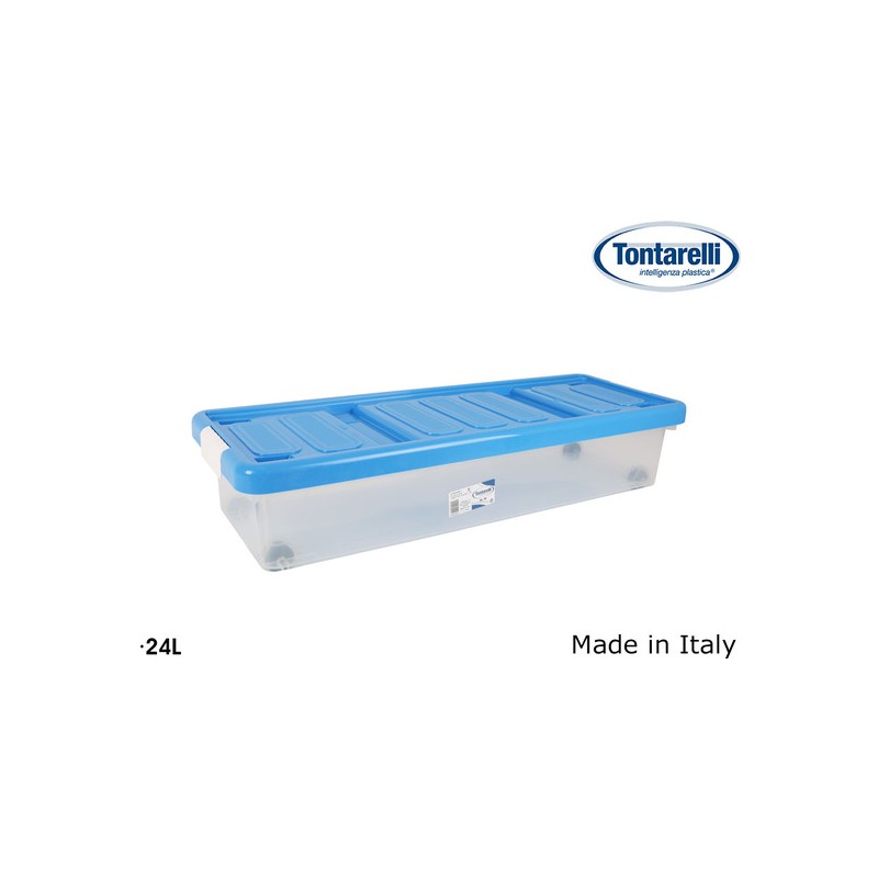 CAJA ALMACENAJE BAJA C/RUEDAS 24 L TRANS./AZUL - Teknashop Ltd