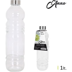 BOTELLA VIDRIO 1L TAPÓN METALIZADA 8X31CM ANNA - Teknashop Ltd