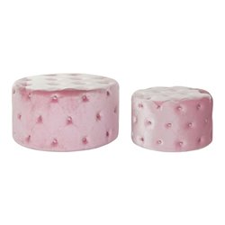 Footrest DKD Home Decor Pink Velvet MDF Wood Glam (2 pcs) (S3015999) - Teknashop Ltd