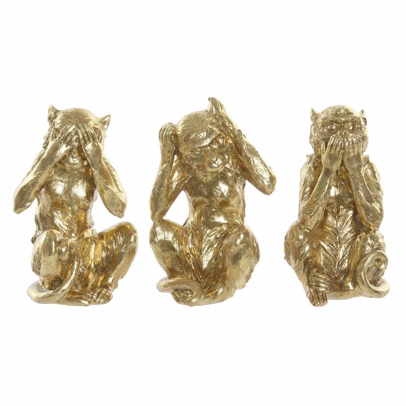 Decorative Figure DKD Home Decor Golden Resin Colonial Monkey 13 x 11 x 19,5 cm (3 Pieces) (S3016925) - Teknashop Ltd