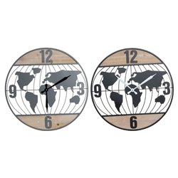 Wall Clock DKD Home Decor Black Grey Iron 60 x 4,5 x 60 cm MDF Wood World Map (2 Units) (S3016691) - Teknashop Ltd