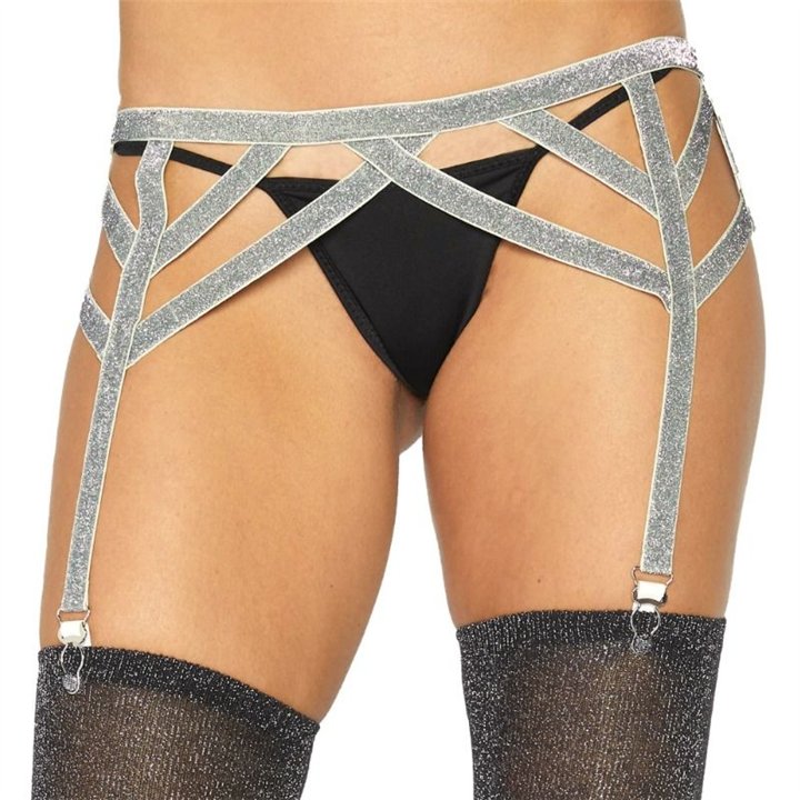 LEG AVENUE - SILVER LUREX ELASTIC GARTER BELT ONE SIZE - D-218676 - Teknashop Ltd