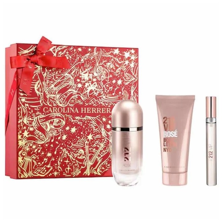 Carolina Herrera 212 Vip Rose Eau De Perfume Spray 80ml Set 3 Pieces - woman - Teknashop Ltd