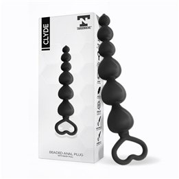 Clyde Beaded Butt Plug with Easy Pull Ring Silicone Black - T-134 - Teknashop Ltd