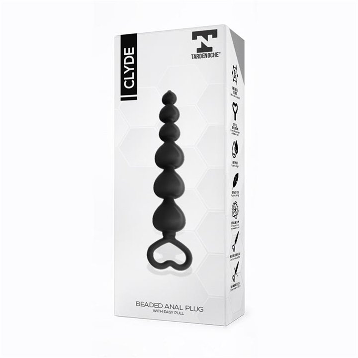 Clyde Beaded Butt Plug with Easy Pull Ring Silicone Black - T-134 - Teknashop Ltd