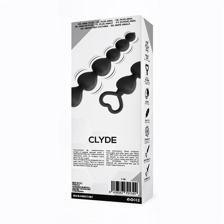 Clyde Beaded Butt Plug with Easy Pull Ring Silicone Black - T-134 - Teknashop Ltd