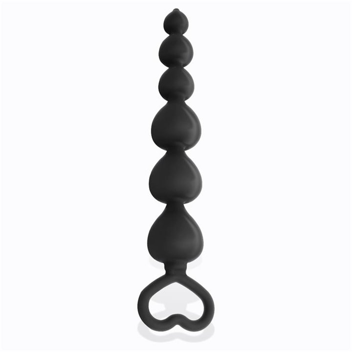 Clyde Beaded Butt Plug with Easy Pull Ring Silicone Black - T-134 - Teknashop Ltd