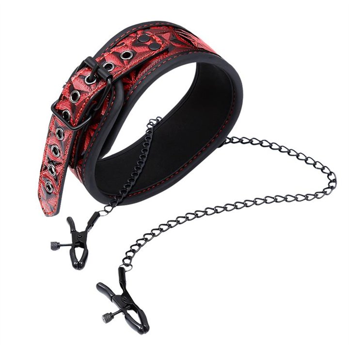 llar with Nipple Clamps Diamond Vegan Leather - DL-490 - Teknashop Ltd