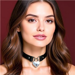 Collar with Heart Lock Vegan Leather One Size - CR-923 - Teknashop Ltd