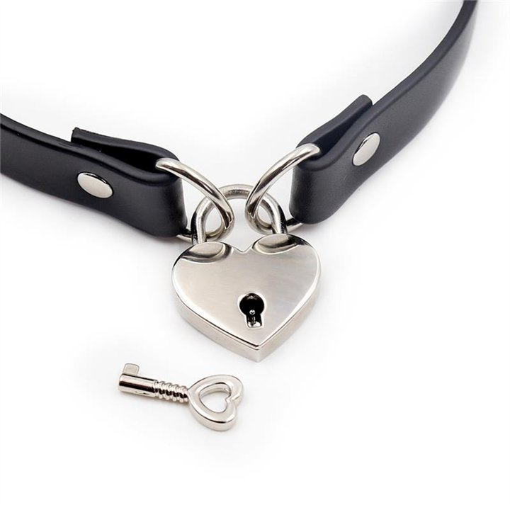 Collar with Heart Lock Vegan Leather One Size - CR-923 - Teknashop Ltd