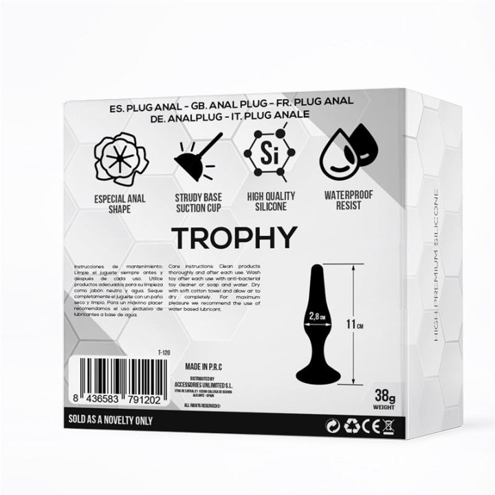 Trophy Anal Plug 11 cm Silicone Black - T-120 - Teknashop Ltd