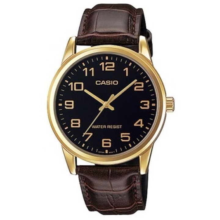 CASIO COLLECTION Mod. ONLY TIME GOLD, LEATHER - BLACK - WW.MTP-V001GL-1BUDF - Teknashop Ltd