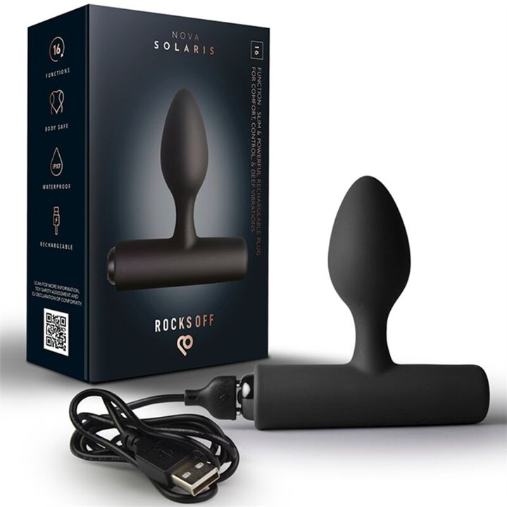 ROCKS-OFF - NOVA SOLARIS RECHARGEABLE SLIM & POWERFUL ANAL PLUG 16 FUNCTION BLACK - D-245854 - Teknashop Ltd