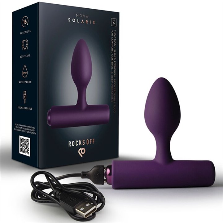 ROCKS-OFF - NOVA SOLARIS RECHARGEABLE SLIM & POWERFUL ANAL PLUG 16 FUNCTION PURPLE - D-245855 - Teknashop Ltd