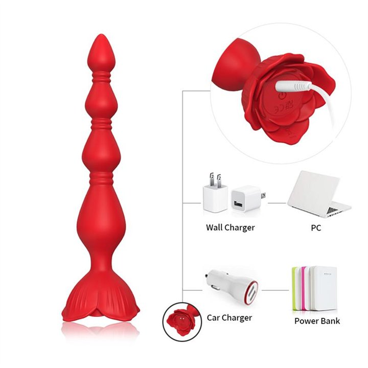 Vibrating Anal Beads with Rose Base - 8436626093102 - Teknashop Ltd