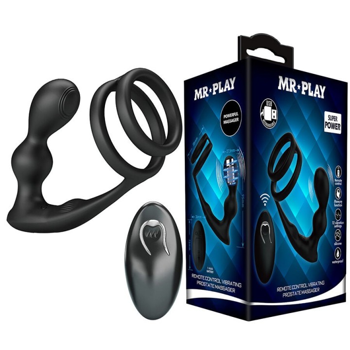 MR PLAY - VIBRATING ANAL PLUG WITH PENIS RING REMOTE CONTROL - D-245189 - Teknashop Ltd
