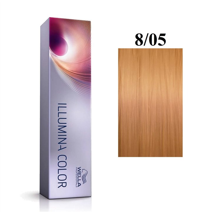 Wella Professionals, Illumina Color, Permanent Hair Dye, 8/05 Light Blonde Natural Mahogany, 60 ml - Teknashop Ltd