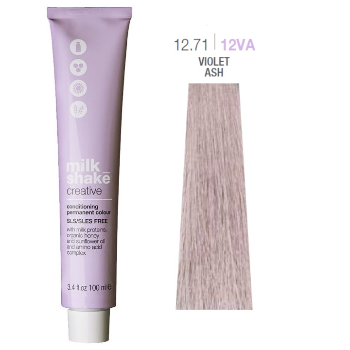 Milk Shake, Creative, SLS/SLES-Free, Permanent Hair Dye, 12.7112VA Violet Ash, 100 ml - Teknashop Ltd
