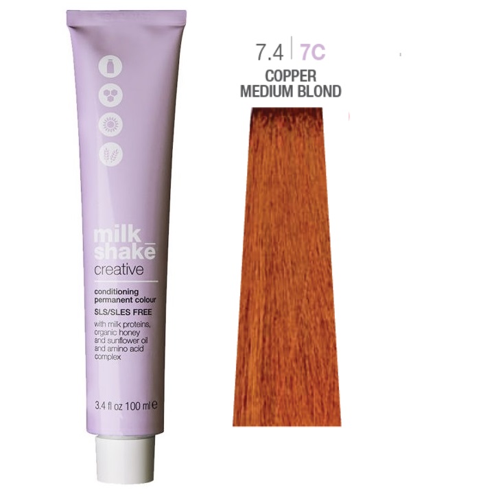 Milk Shake, Creative, SLS/SLES-Free, Permanent Hair Dye, 7.47C Copper Medium Blond, 100 ml - Teknashop Ltd