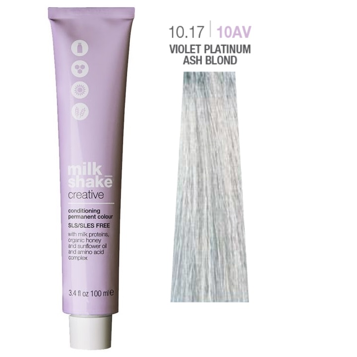 Milk Shake, Creative, SLS/SLES-Free, Permanent Hair Dye, 10.1710AV Violet Platinum Ash Blond, 100 ml - Teknashop Ltd
